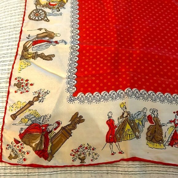 Vintage silk Red and Cream Scarf with Victorian Print - Picture 6 of 11